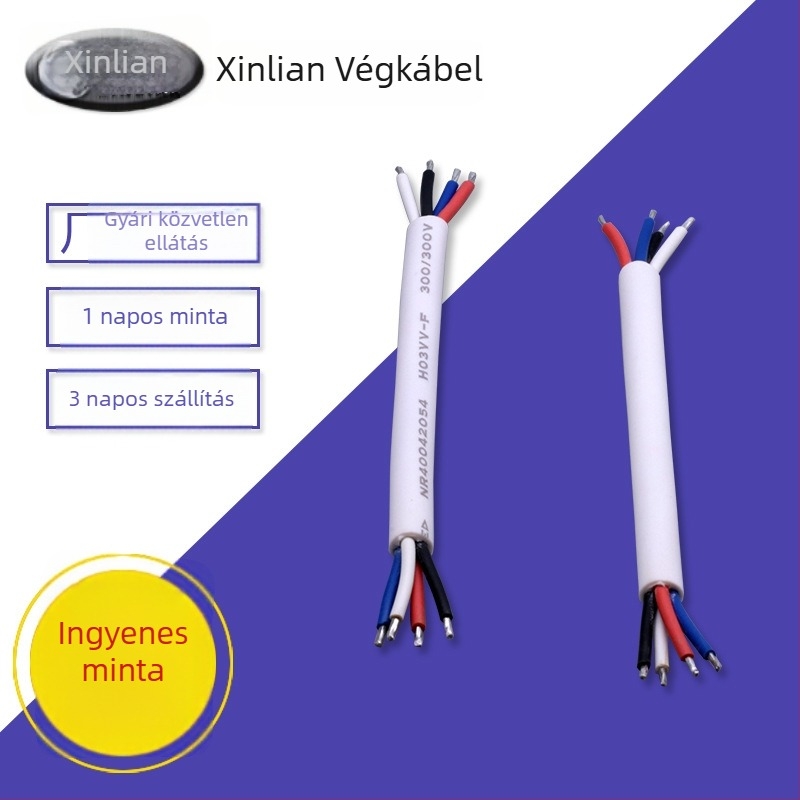 Fehér H03VV-F tápkábel, 4×0,5 mm², szigetelt négyvezetékes kábel töltőállomás csatlakozóhoz