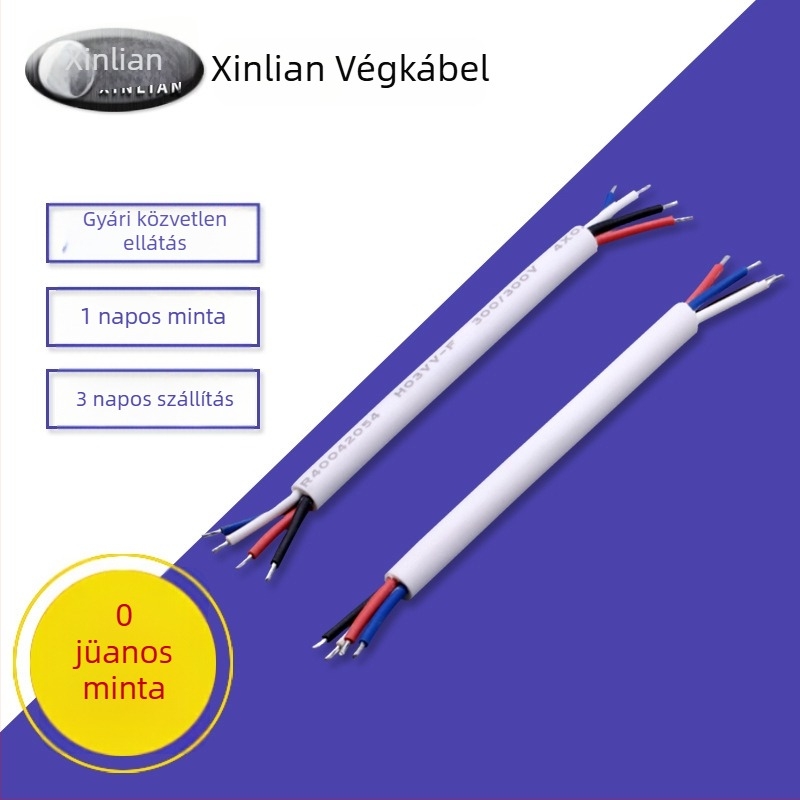Fehér H03VV-F tápkábel, 4×0,5 mm², szigetelt négyvezetékes kábel töltőállomás csatlakozóhoz