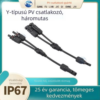 MC4 napelemes csatlakozó, Y-típusú háromágú párhuzamos csatlakoztatáshoz, vízálló