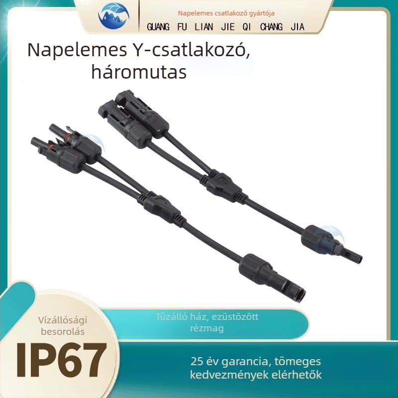 MC4 napelemes csatlakozó, Y-típusú háromágú adapter napelem panelhez, férfi- és női kivitel, hossz igény szerint