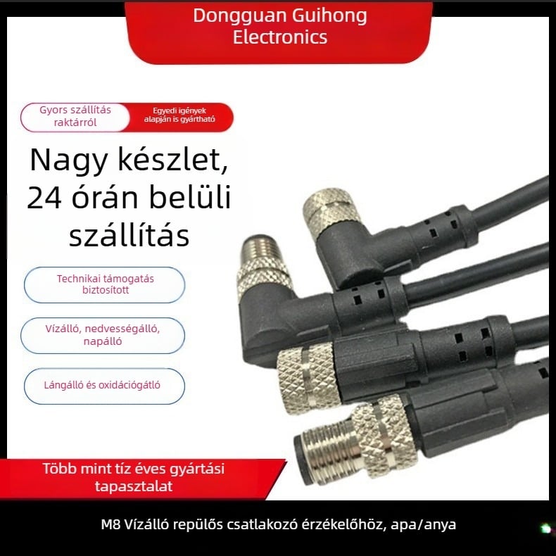 M8 vízálló szenzorcsatlakozó kábelekkel, repülőgép típusú, férfi és női, 3 vezeték, 4 érintkező