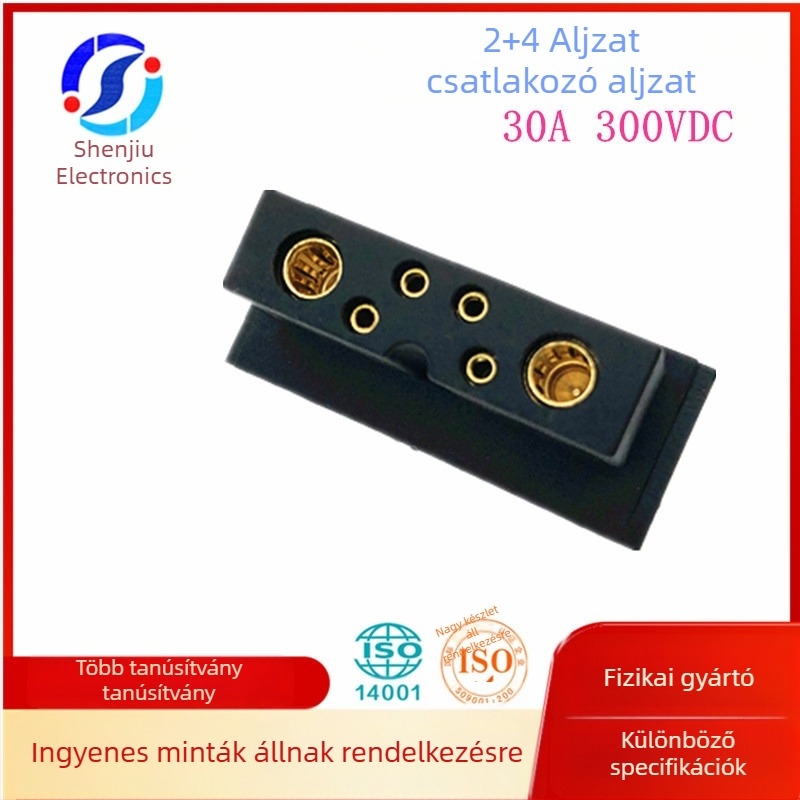Aranyozott női akkumulátor csatlakozó, 30A 300V DC, gyors csatlakozás, 2+4 konfiguráció, 36,4×14,7 mm, elektromos járművek töltéséhez