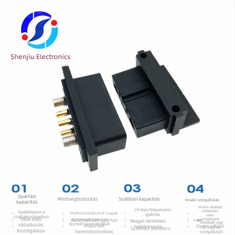 Aranyozott női akkumulátor csatlakozó, 30A 300V DC, gyors csatlakozás, 2+4 konfiguráció, 36,4×14,7 mm, elektromos járművek töltéséhez