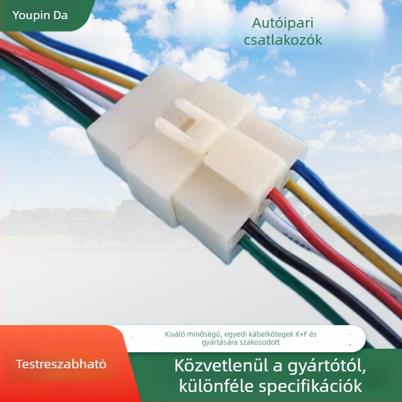 6,3 mm-es autókonnektor, 2 soros, 6-pontos dugó-csatlakozó, izolált csatlakozó 6-vezetékes kábelhez, összekötő dugó és aljzat