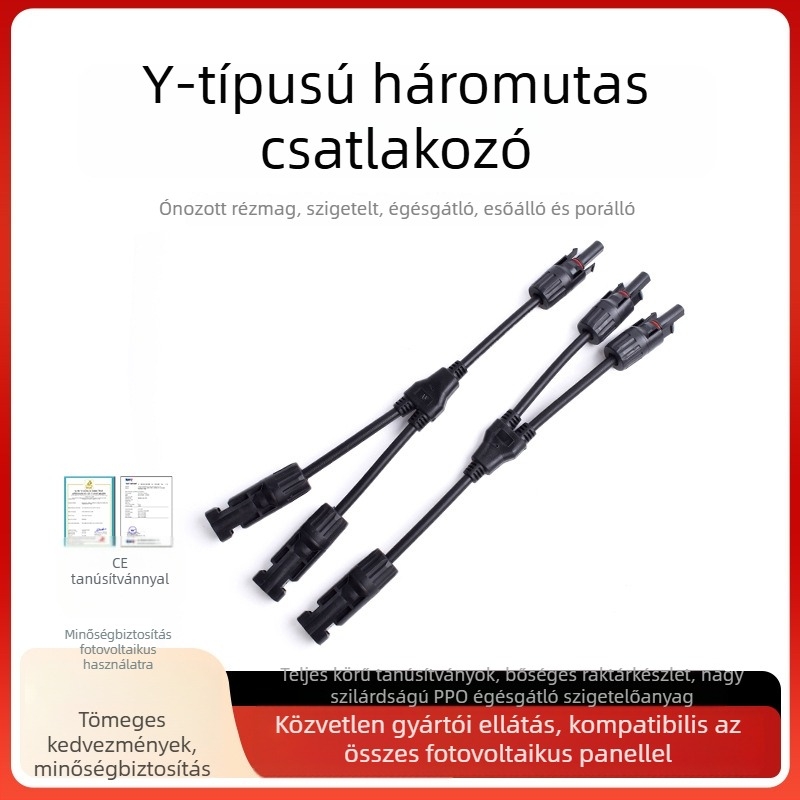 MC4 csatlakozó napelemes fotovoltaikus panelhez, Y-típusú 3-utas párhuzamos csatlakozó, vízálló csatlakozó, 2-az-1-es adapter