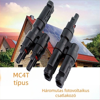 MC4 fotovoltaikus csatlakozó napelemekhez, T-típusú osztó, 2–1 párhuzamos adapter, 3-utas csatlakozó