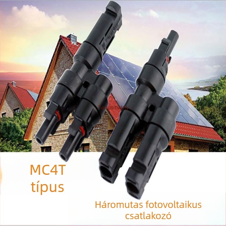 MC4 fotovoltaikus csatlakozó napelemekhez, T-típusú osztó, 2–1 párhuzamos adapter, 3-utas csatlakozó
