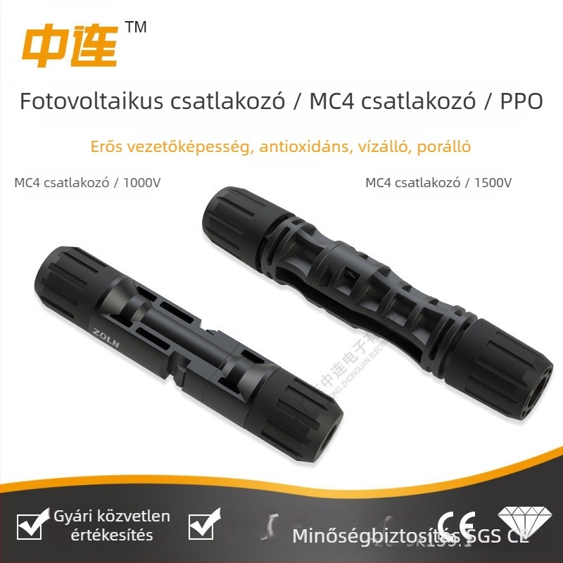 Zhonglian MC4 fotovillamos csatlakozó napelemekhez, 2P, vízálló adapter, PPO anyag