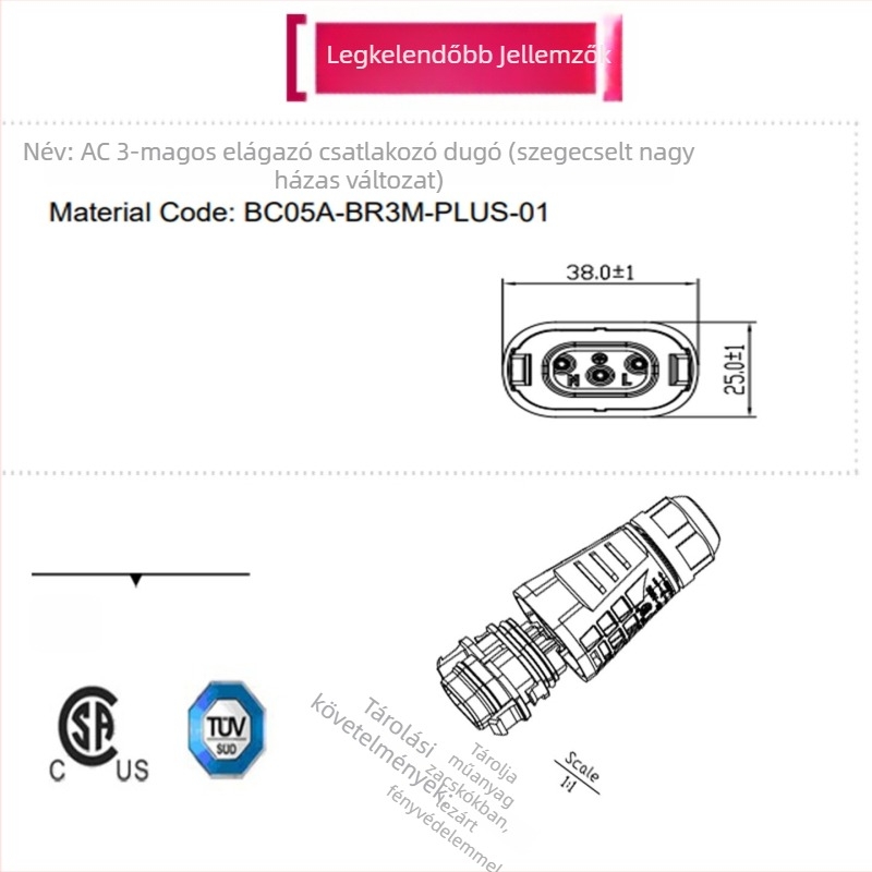 Napelemes mikroinverter BC05A-BR3M-PL01 Vízálló AC tápcsatlakozó – fekete, férfi és női