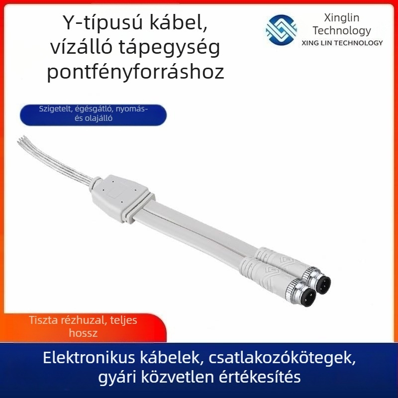 Y-alakú LED tápegység-kábel, vízálló M12 4-pólusú csatlakozóval