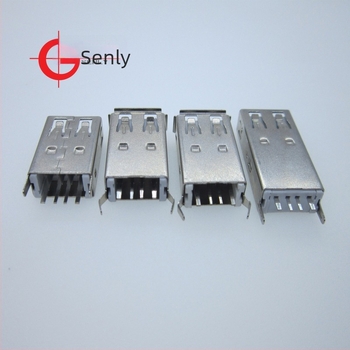 USB Type-A női csatlakozó, AF180°, függőleges PCB-montázs, egyenes/ívelt lábak