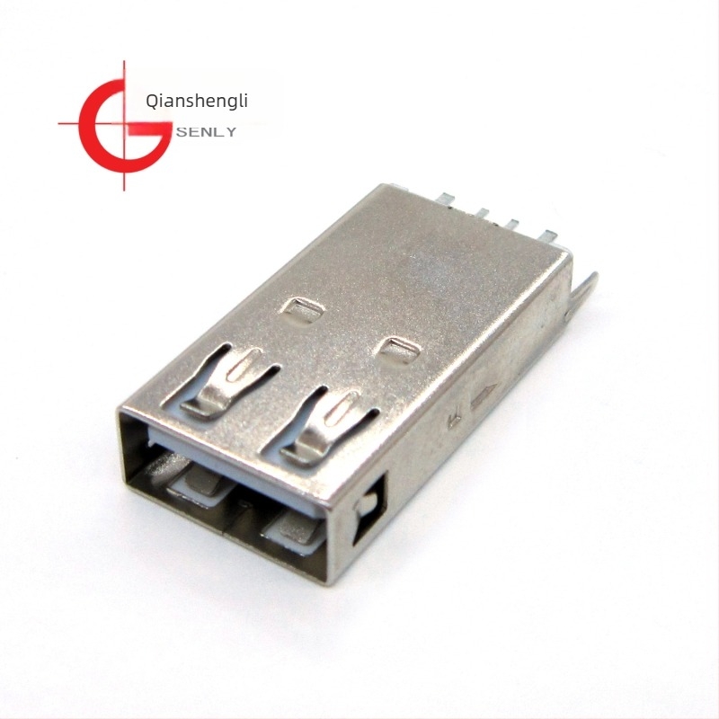 USB Type-A női csatlakozó, AF180°, függőleges PCB-montázs, egyenes/ívelt lábak