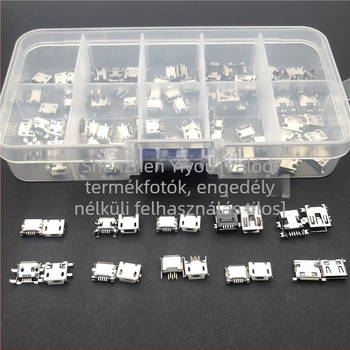 10 modell Micro USB női csatlakozó, 100 darab, különböző specifikációk, Android töltéshez, dobozban