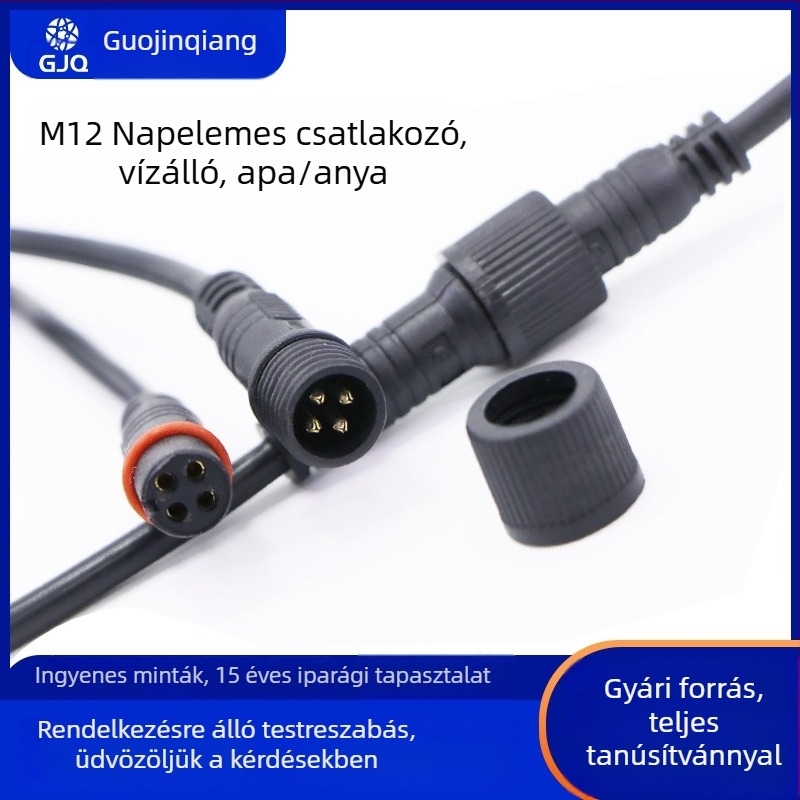 M12 vízálló 5-vezetékes kábelköteg napelemcsatlakozóhoz, vízálló dugó – férfi és nő