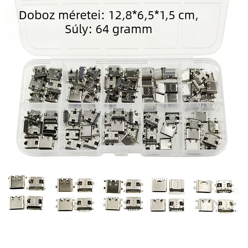 Type-C női USB SMT csatlakozó, USB 3.1, 4-tűs, 10 típus, 100 db.