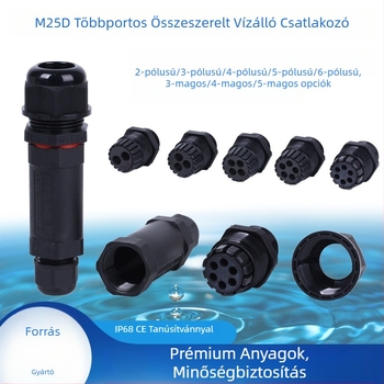 M25 vízálló kábel osztó csatlakozó 2–5 magos kábelekhez, kimenetek 3/4/5