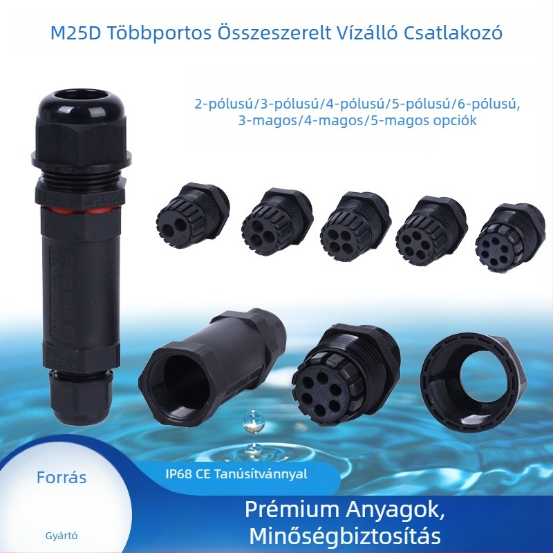 M25 vízálló kábel osztó csatlakozó 2–5 magos kábelekhez, kimenetek 3/4/5