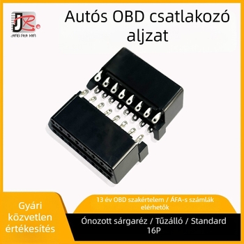 OBD2 női csatlakozó, forrasztó típusú autódiagnosztikához, réz tűkkel, ónnal bevont, tűzálló