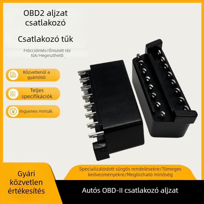 OBD2 női csatlakozó, forrasztó típusú autódiagnosztikához, réz tűkkel, ónnal bevont, tűzálló