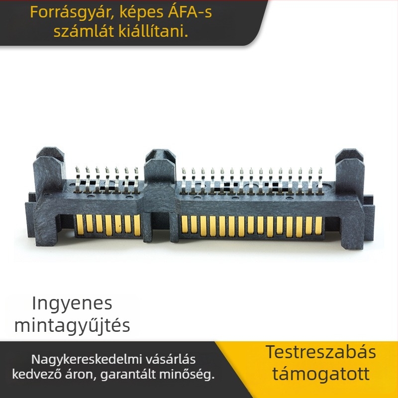 SATA 7+15P ferde férfi csatlakozó, SMT, 1.0 gumimag, hét lyukú HDD-adatkapcsolat