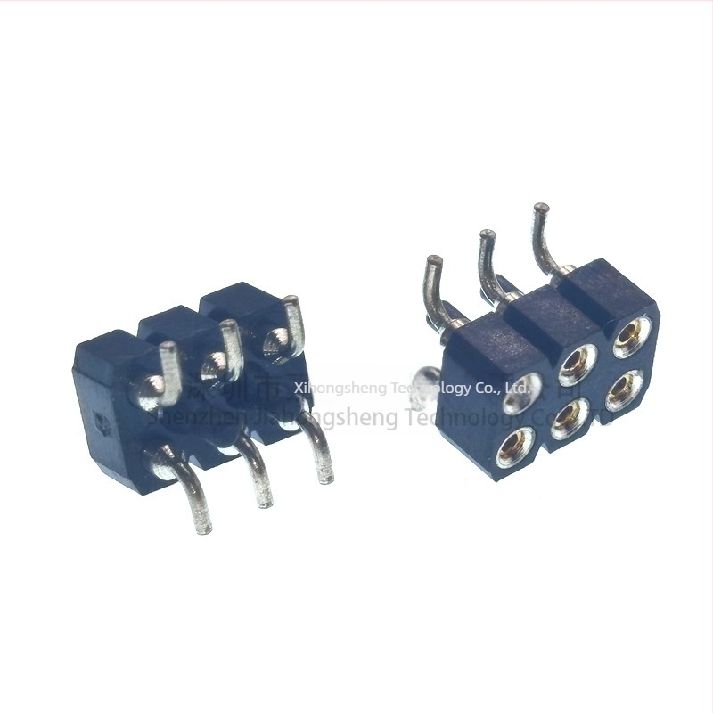 2.54/2.0/1.27 mm központos távolságú körlyukas pin header, női, dupla sor, SMD, aranyozott, belső fogás