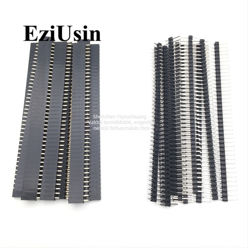 2,54 mm-es lépésszémezség, 1×40-pines egyenes férfi header és a hozzáillő női header, 10 db