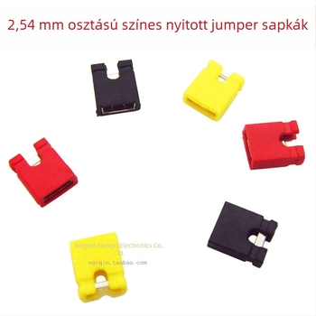 2,54 mm-es színű nyitott jumper sapkák, 2000 darab/csomag, piros sárga kék zöld fekete, tűs csatlakozókhoz