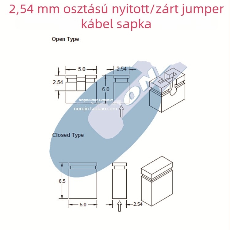 2,54 mm-es színű nyitott jumper sapkák, 2000 darab/csomag, piros sárga kék zöld fekete, tűs csatlakozókhoz