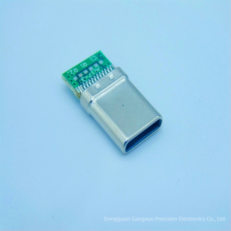 USB Type-C 3.1 PCB-re szerelt, három forrasztási ponttal rendelkező férfi csatlakozó töltéshez és adatátvitelhez