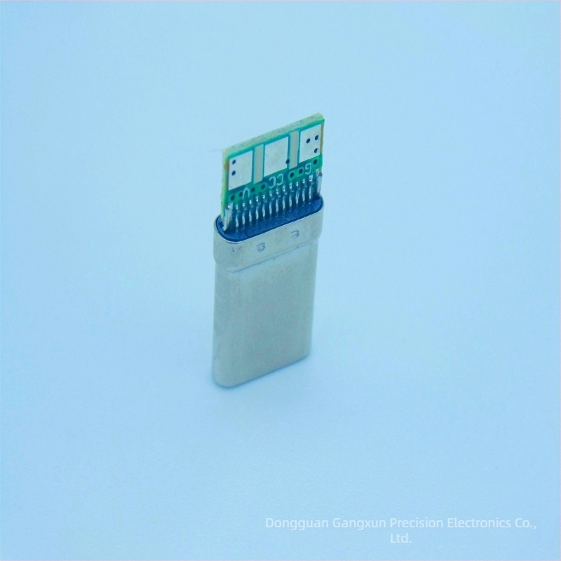 USB Type-C 3.1 PCB-re szerelt, három forrasztási ponttal rendelkező férfi csatlakozó töltéshez és adatátvitelhez