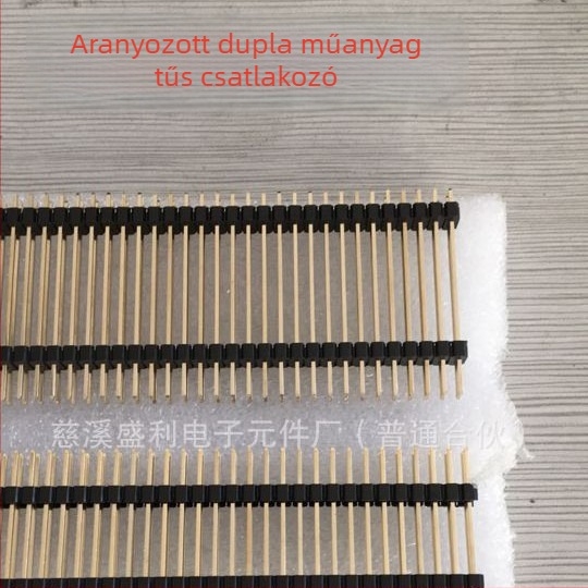 2,54 mm-es léptékű, kétsoros műanyag pin-fejléc, aranyozott, környezetbarát, 2×40 érintkezővel, hosszúságok: 25/30/35 mm, stb.