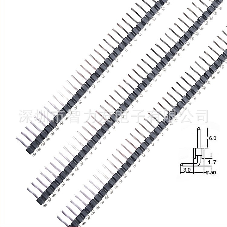 40 tűs, egy-soros csatlakozó, 2,54 mm lépés, 90° hajlított (1x40)