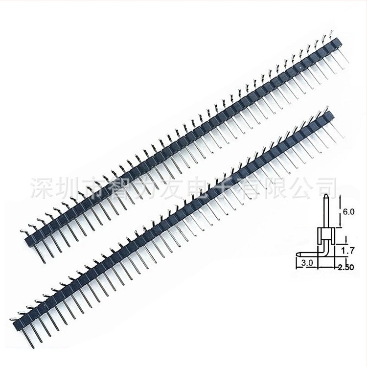 40 tűs, egy-soros csatlakozó, 2,54 mm lépés, 90° hajlított (1x40)