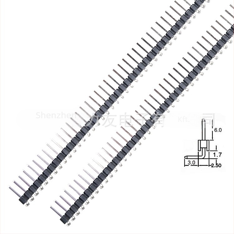 40 tűs, egy-soros csatlakozó, 2,54 mm lépés, 90° hajlított (1x40)