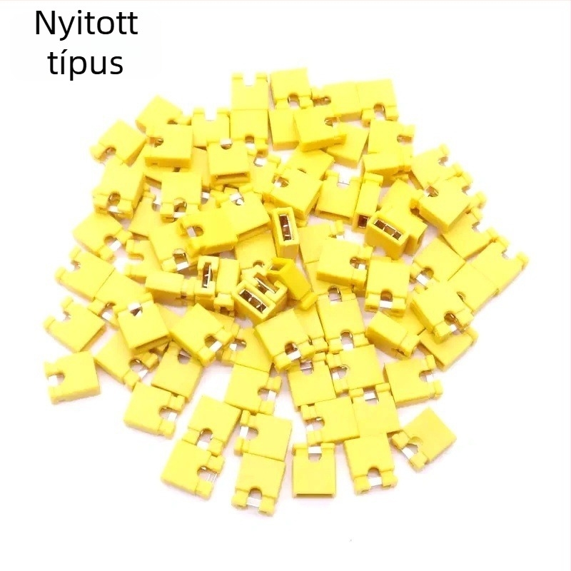 2,54 mm-es léptékű jumper sapka, rövidzár blokk, tűsoros csatlakozó, nyitott/zárt típus, színek: fekete, sárga, kék, piros, zöld