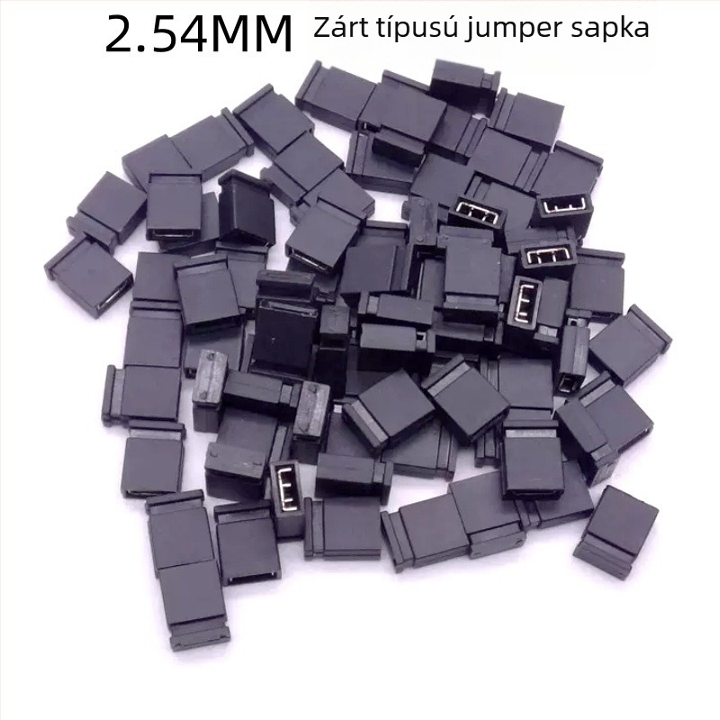 2,54 mm-es léptékű jumper sapka, rövidzár blokk, tűsoros csatlakozó, nyitott/zárt típus, színek: fekete, sárga, kék, piros, zöld
