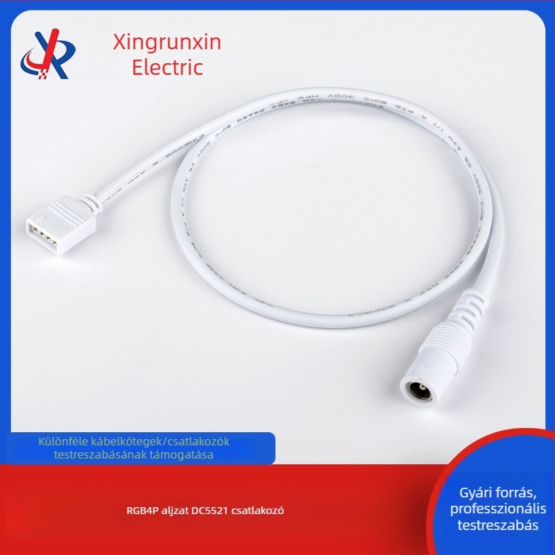 RGB4P női DC5521 női csatlakozó LED-szalaghoz, 410 mm, forrasztás nélkül