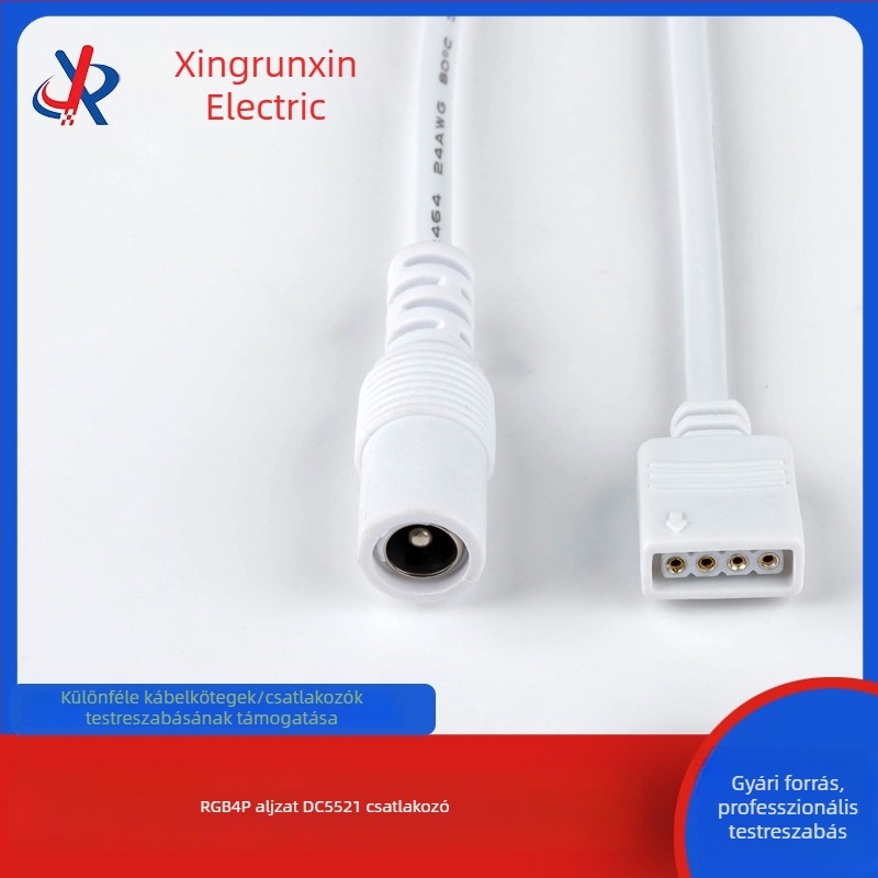 RGB4P női DC5521 női csatlakozó LED-szalaghoz, 410 mm, forrasztás nélkül