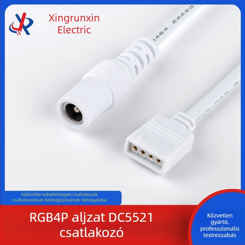 RGB4P női DC5521 női csatlakozó LED-szalaghoz, 410 mm, forrasztás nélkül
