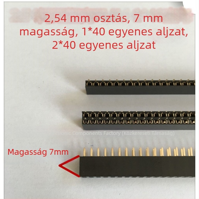 Aranyozott 3-soros női header, 2,54 mm pitch, 7 mm magasság, 1×40 és 2×40 egyenes