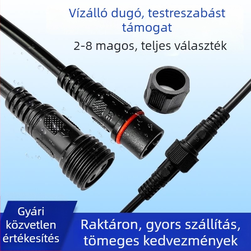 Napelemes vízálló kábel, 4,5 m, kétpin férfi csatlakozó és kétlyukas női csatlakozó, kétvezetékes kábel kültéri reflektorhoz