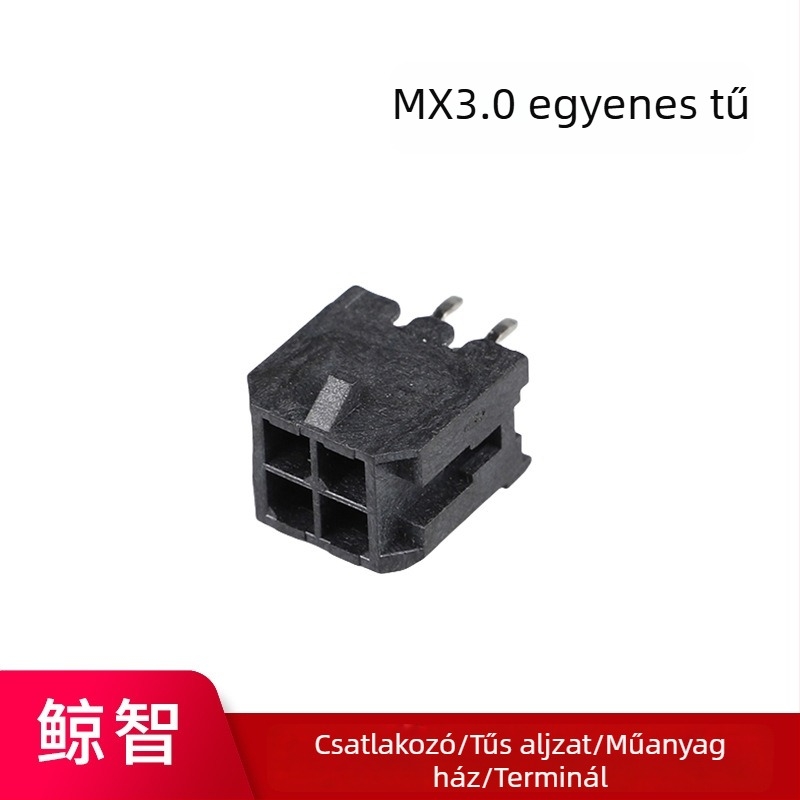 MX3.0 2x2P egyenes tűs csatlakozó, 180°, kettős sor, vezeték-vezeték és nyomtatott áramkör közötti csatlakozó