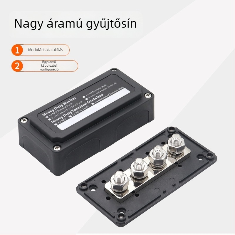 M8 4‑utas busbar RV‑hez és jachtokhoz, 300A nagyáramú, 48V réz busbar és vezetékes készlet (USP)