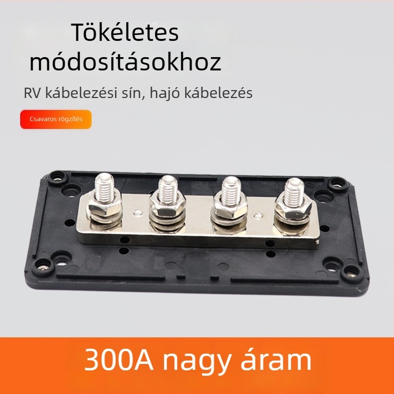 M8 4‑utas busbar RV‑hez és jachtokhoz, 300A nagyáramú, 48V réz busbar és vezetékes készlet (USP)