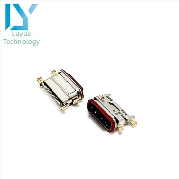 Type-C 16–pin vízálló női csatlakozó, 16P függőleges USB, támasztó résszel és piros gumírozott gyűrűvel, magasság 5,75 mm