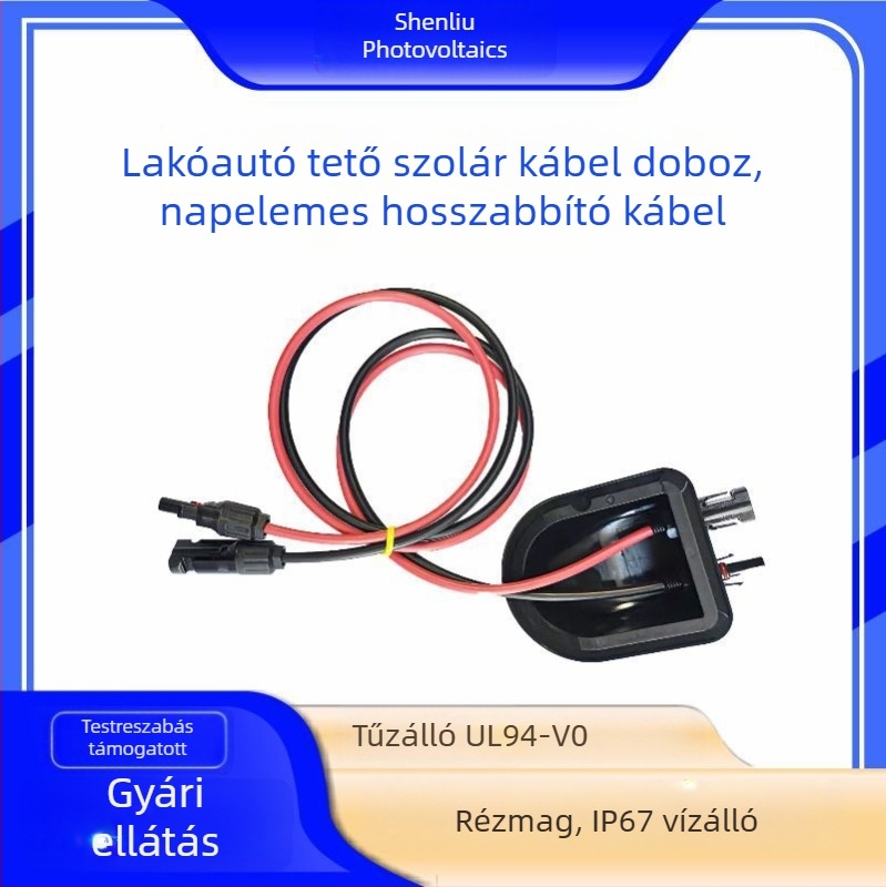 Lakókocsi tetőn található fotovoltaikus csatlakozódoboz hosszabbító kábellel