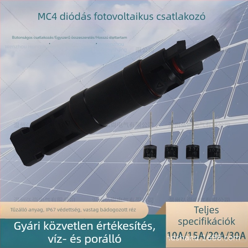 MC4-kompatibilis fotovoltaikus diódacsatlakozó, 10A, beépített visszafolyás elleni dióda