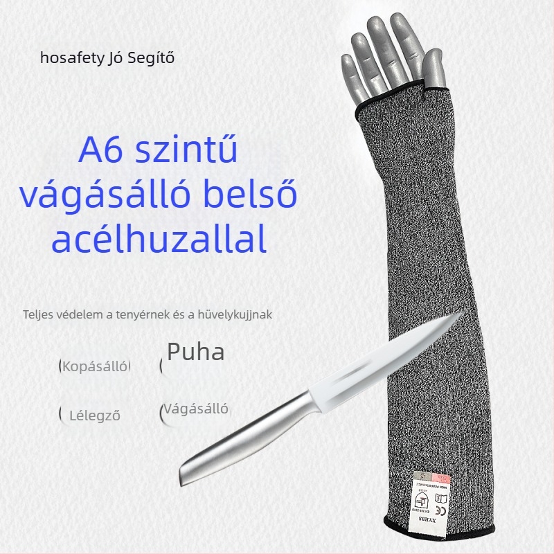 Hosszított karvédő acélhálós anyagból, öt szintű vágásállóság, üveggyári felhasználás
