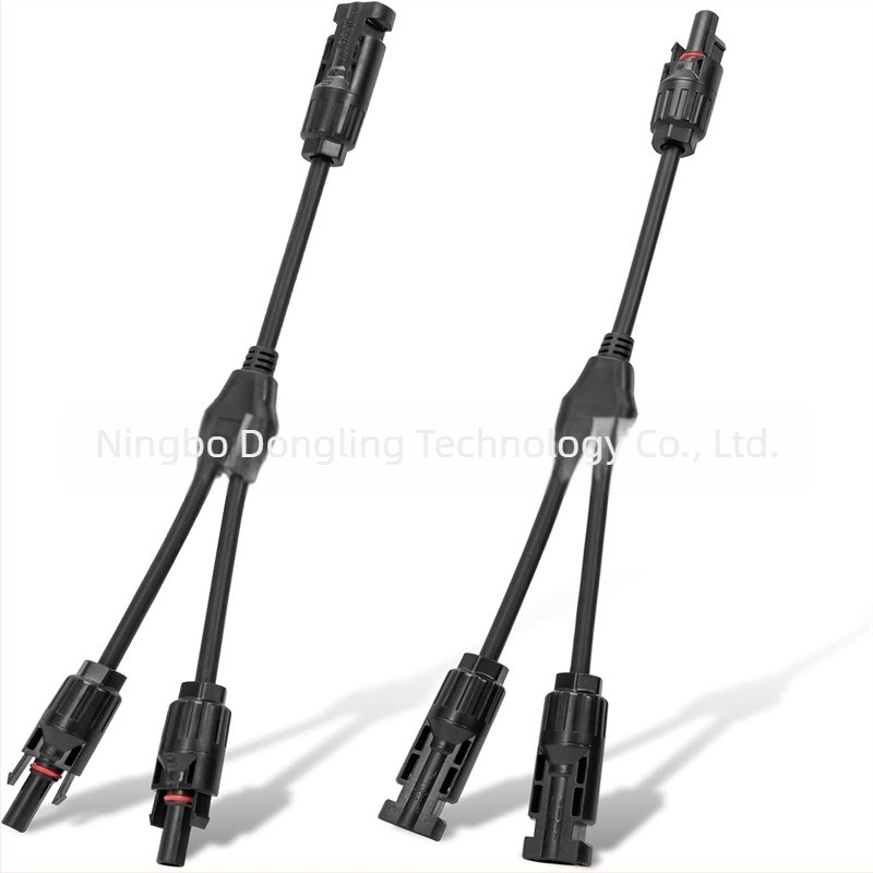 Y-típusú MC4 napelemes fotovolt csatlakozó, 1000V, 30A, 4-vezetékes sík PV-kábel adapter napelemekhez