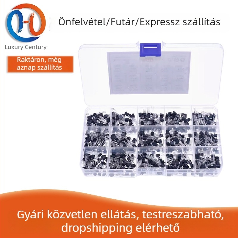Luxury Century 600 TO-92 tranzisztorok készlet: 15 típus, 40 darab mindegyik, 15 rekeszes dobozban